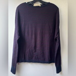 Demylee New York Elegant Navy and Red Striped Crewneck Sweater